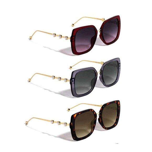 NEW Classic Pearl Accent Skinny Metal Leg UV Protection Oversize Sunglasses - Picture 9 of 11